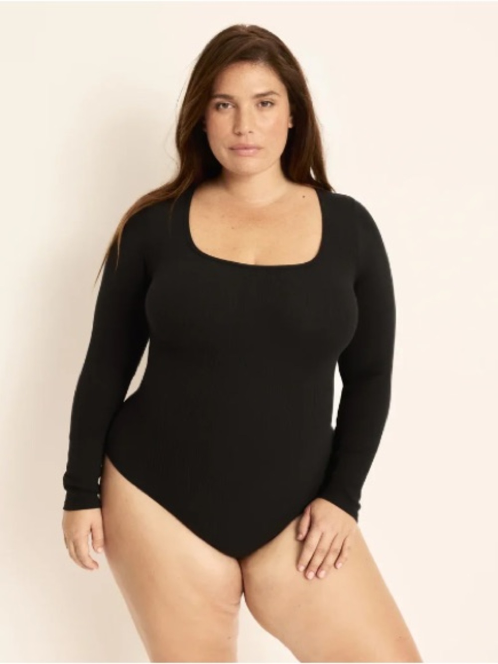 KNIX Women's SculpRib Square Neck Long Sleeve Stretch Bodysuit - Black, Large